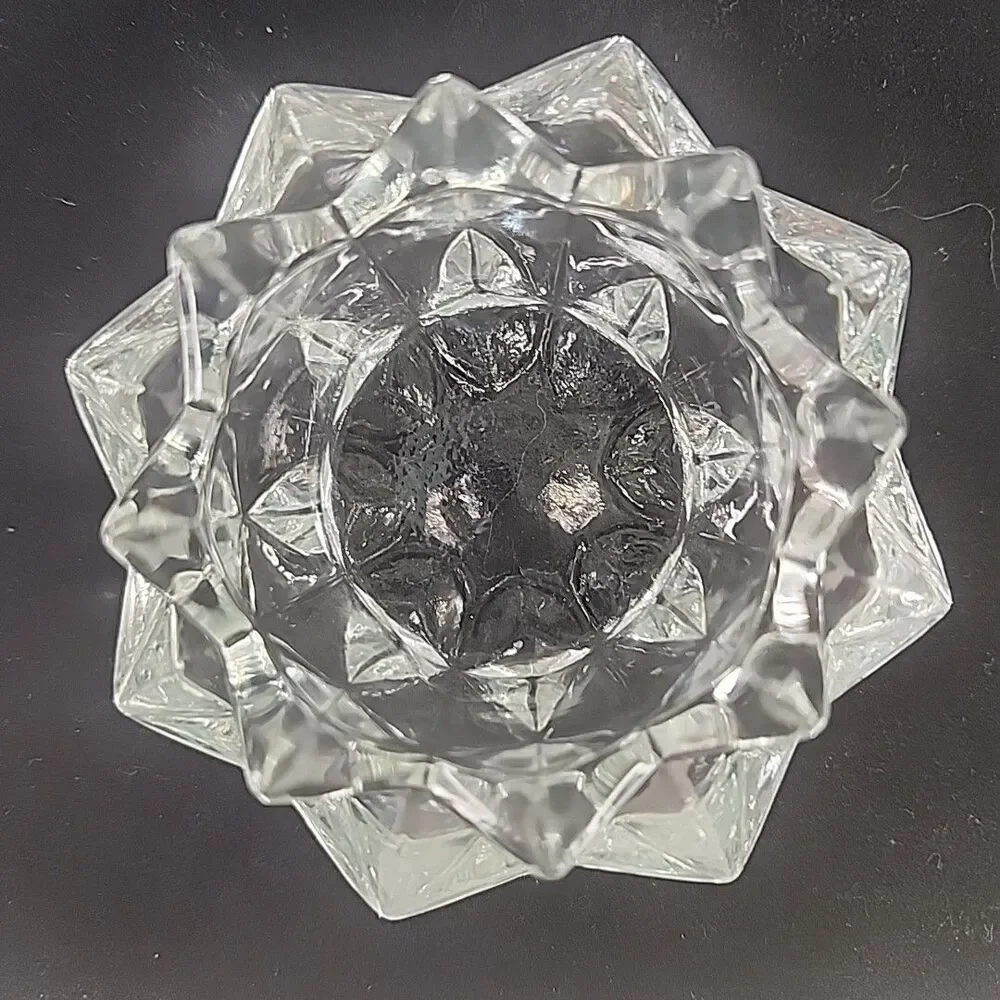 Candle Holder Diamond Star Pattern Clear Glass Votive OR Tea Light Vintage